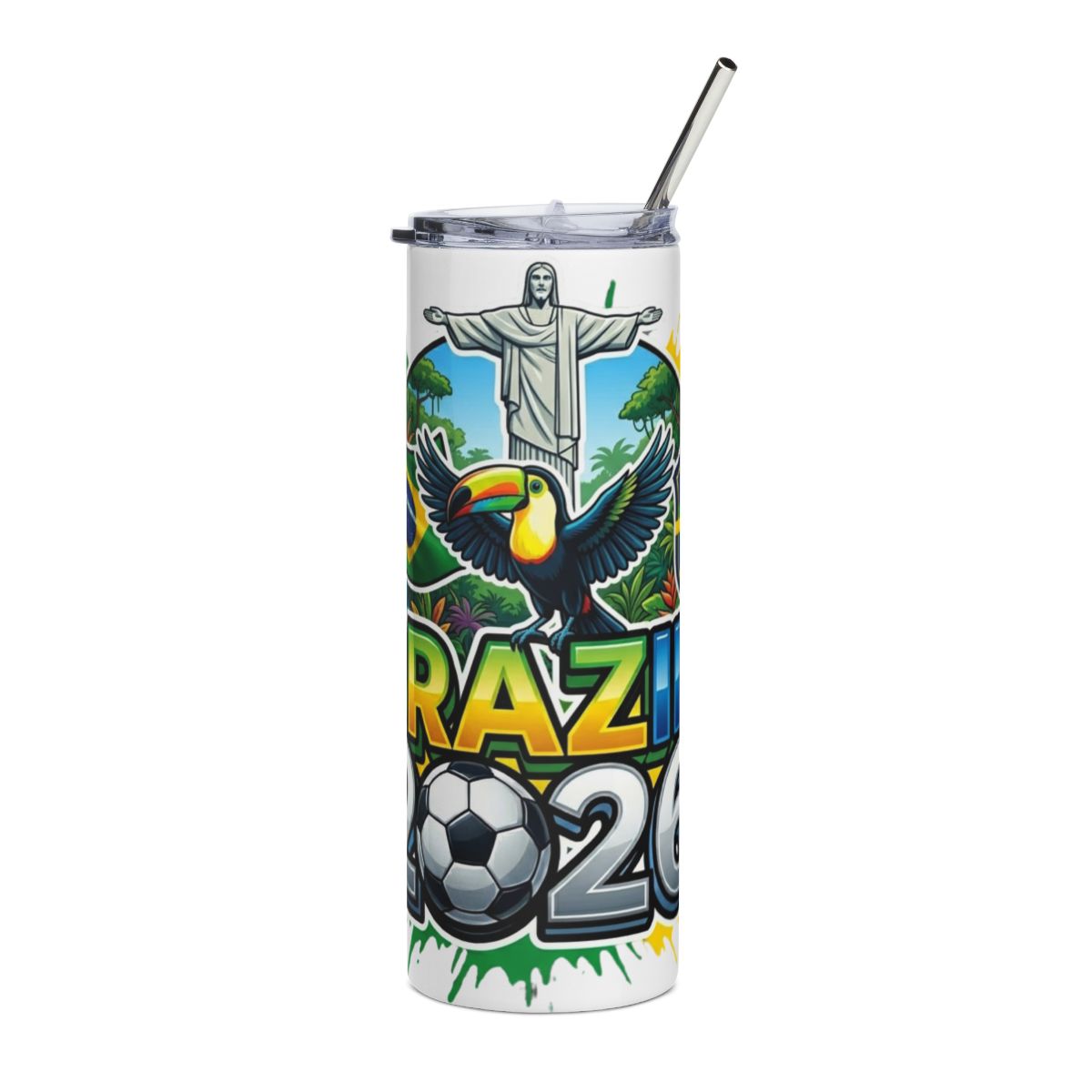 Brazil 2026 football tumbler with tropical soccer design