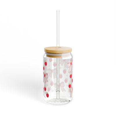 16oz Strawberry Bow Pattern Sipper Glass
