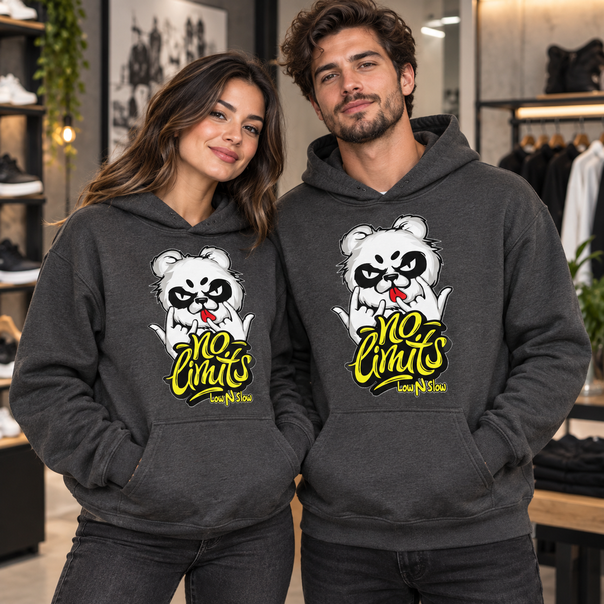 No Limits Panda on Charcoal Hoodie