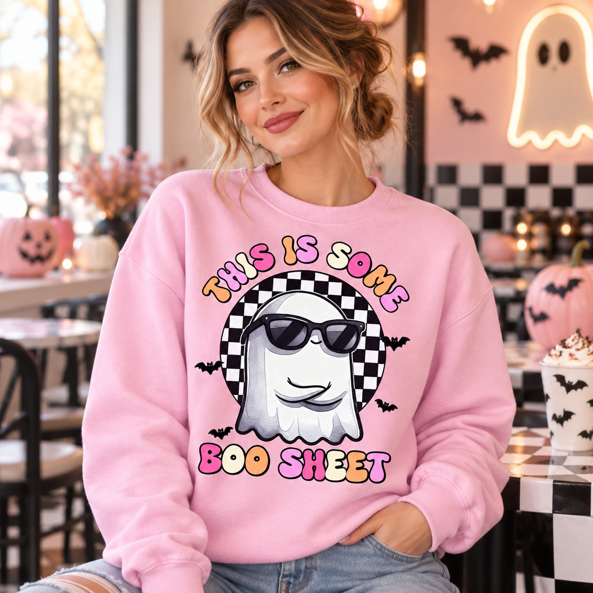 Pastel Ghosts Halloween crewneck mockup