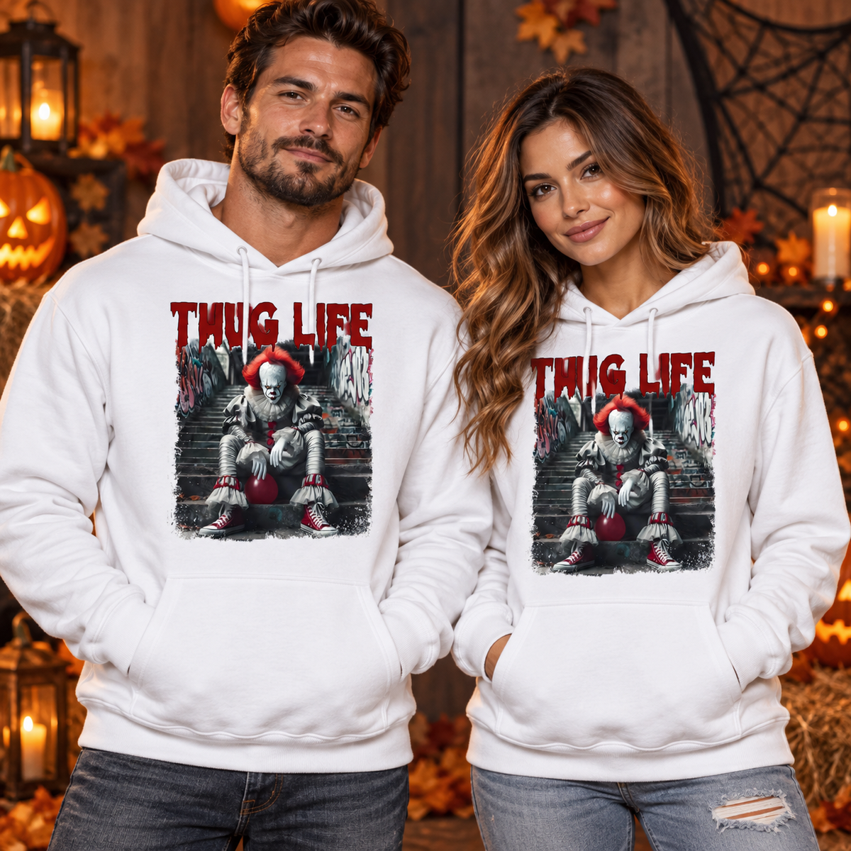 Pennywise Thug Life men and women white hoodie mockup