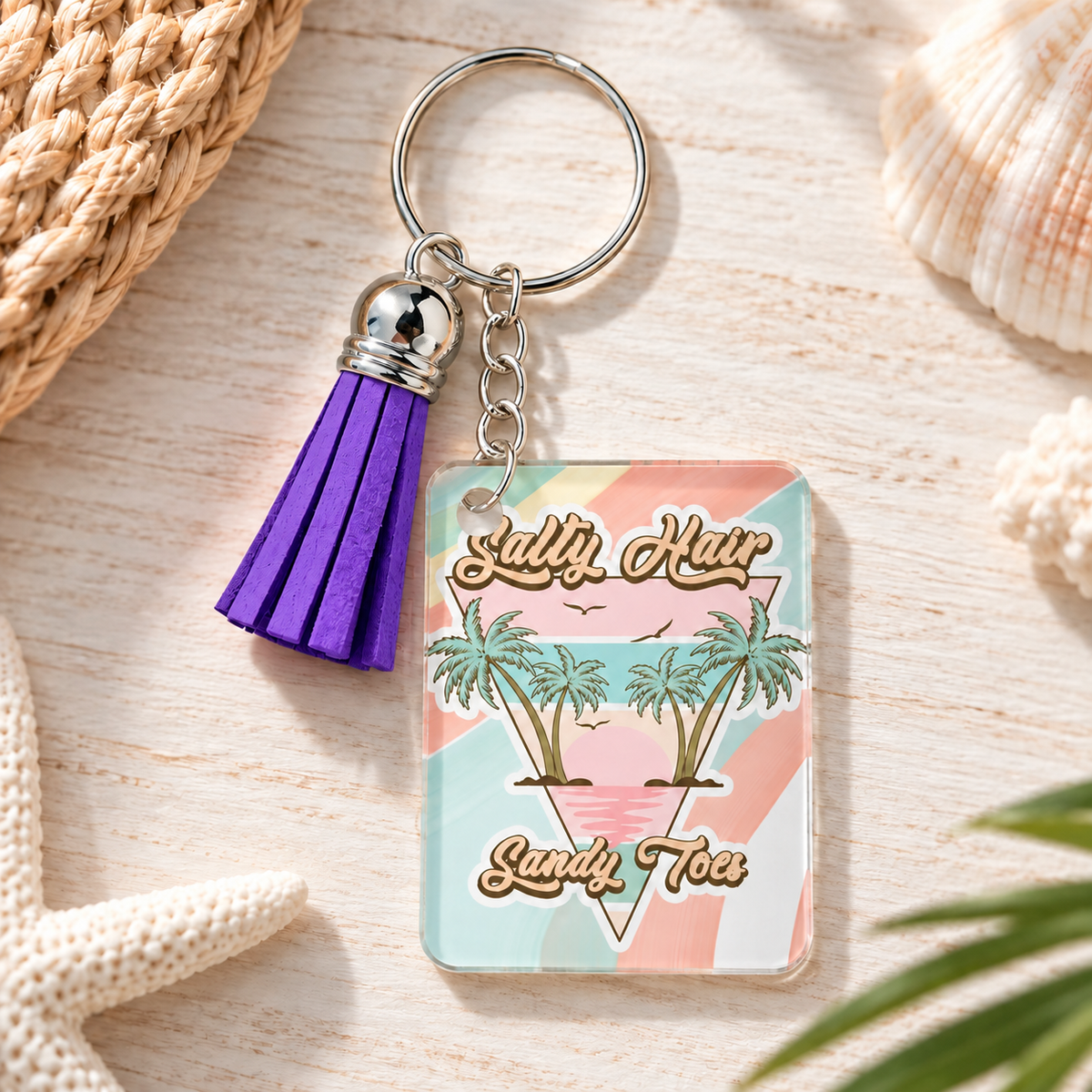 Salty Hair Sandy Toes keychain with purple tassel