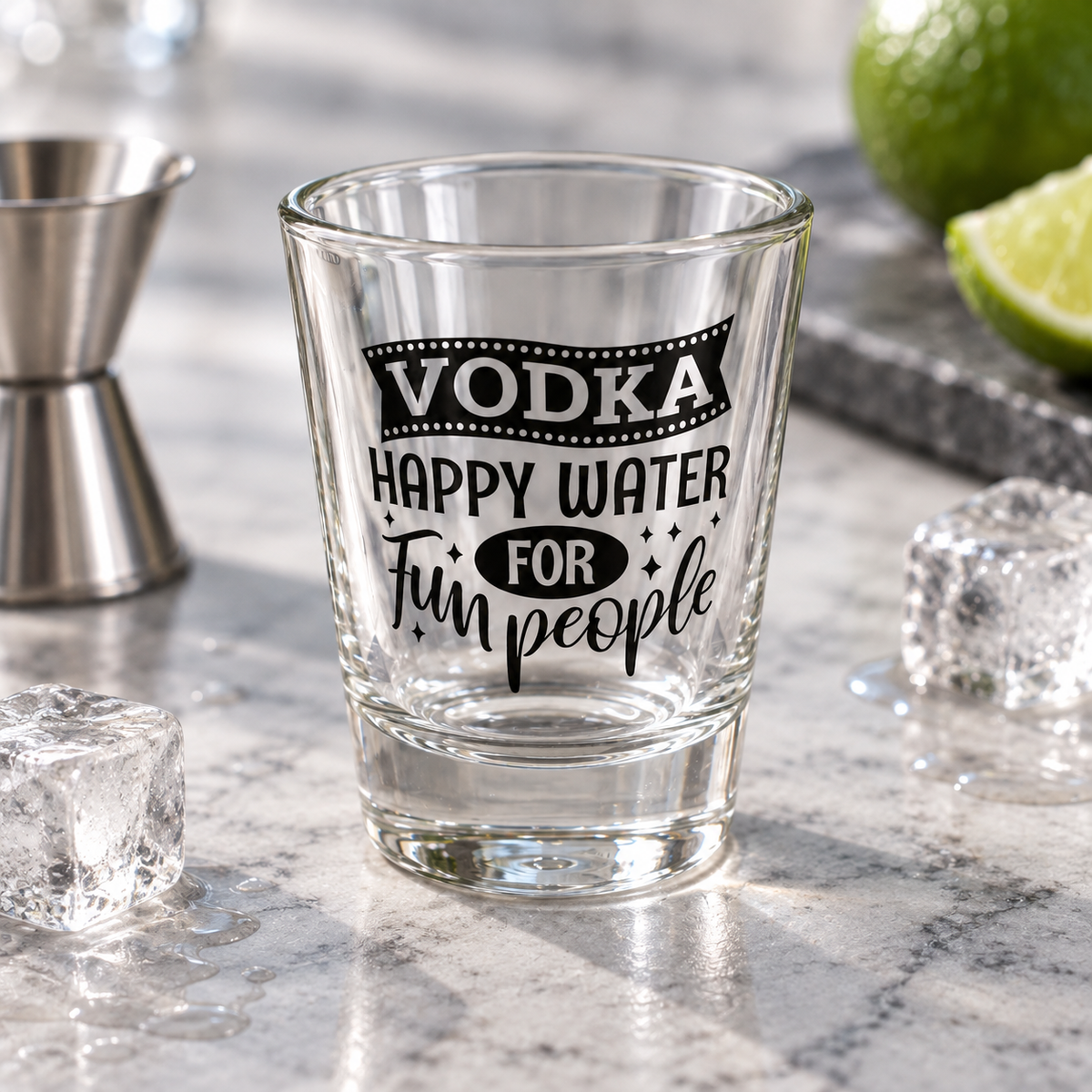 Vodka Happy Water Shot Glass – Funny Vodka Lover Gift – realistic lifestyle mockup