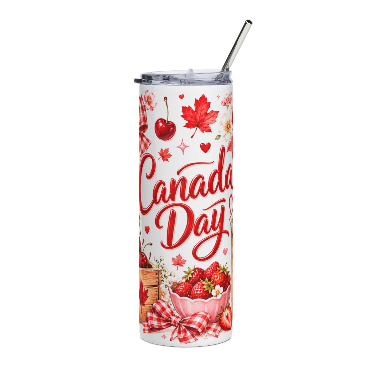 Sweet Canada Day 20oz tumbler with strawberries and maple leaves