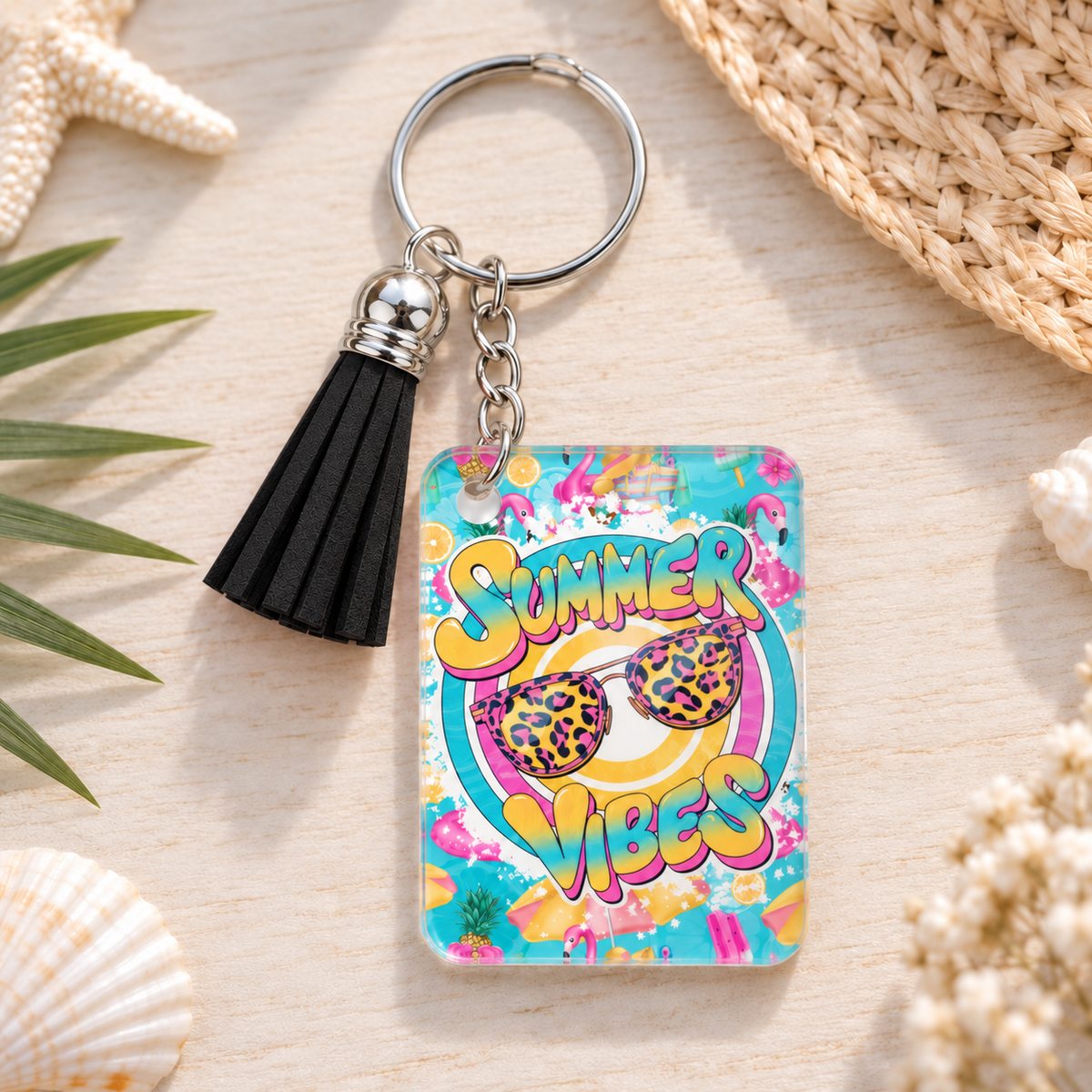 Summer Vibes Bright keychain with black tassel
