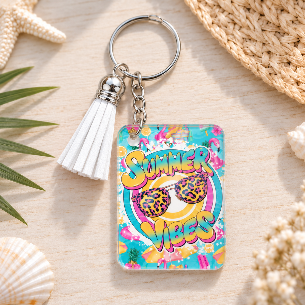 Summer Vibes Bright keychain with white tassel