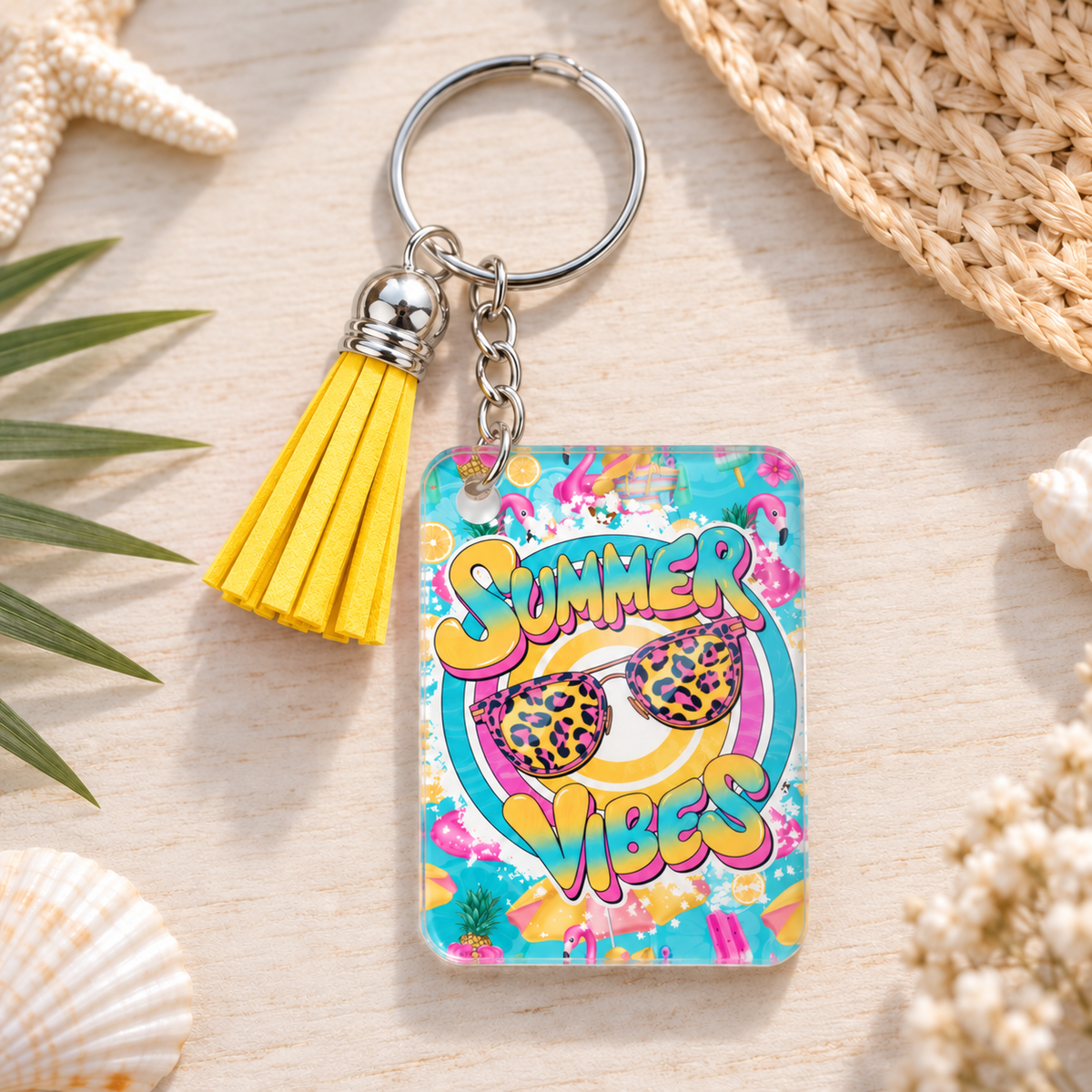 Summer Vibes Bright keychain with yellow tassel