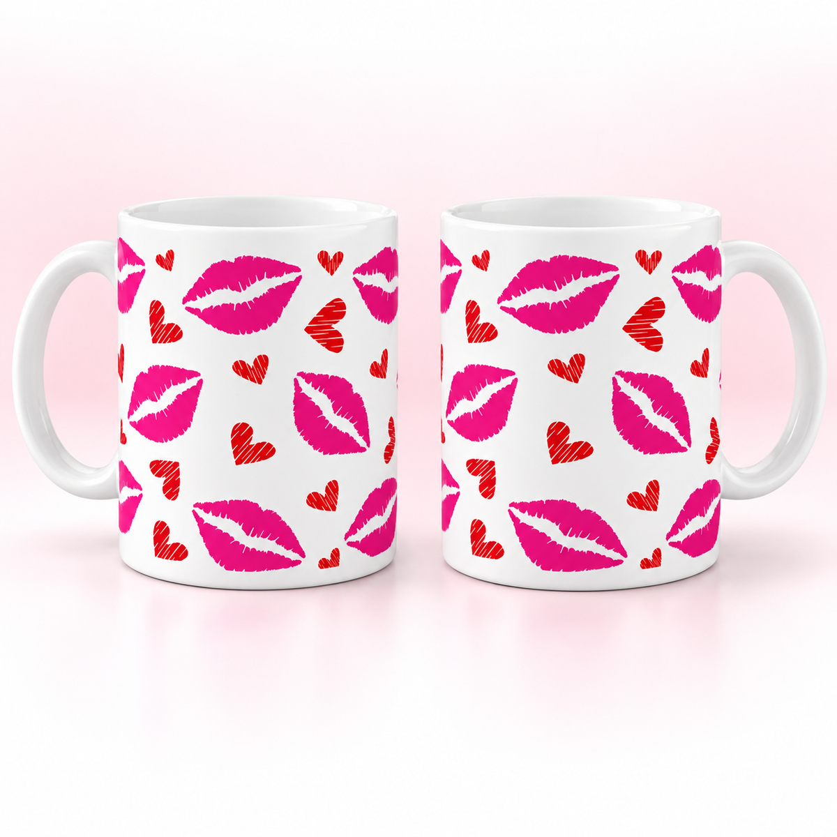 Sweet Kisses & Hearts Mug – Cute Lip Print Coffee Cup — product mockup