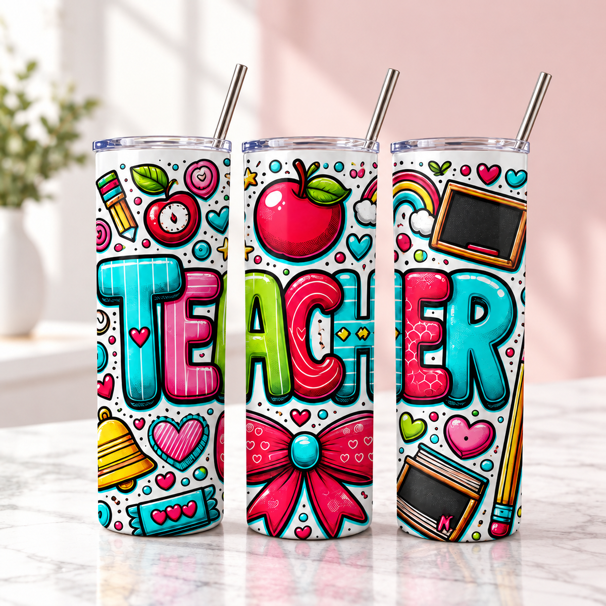 Teacher Life 20oz Skinny Tumbler — three views