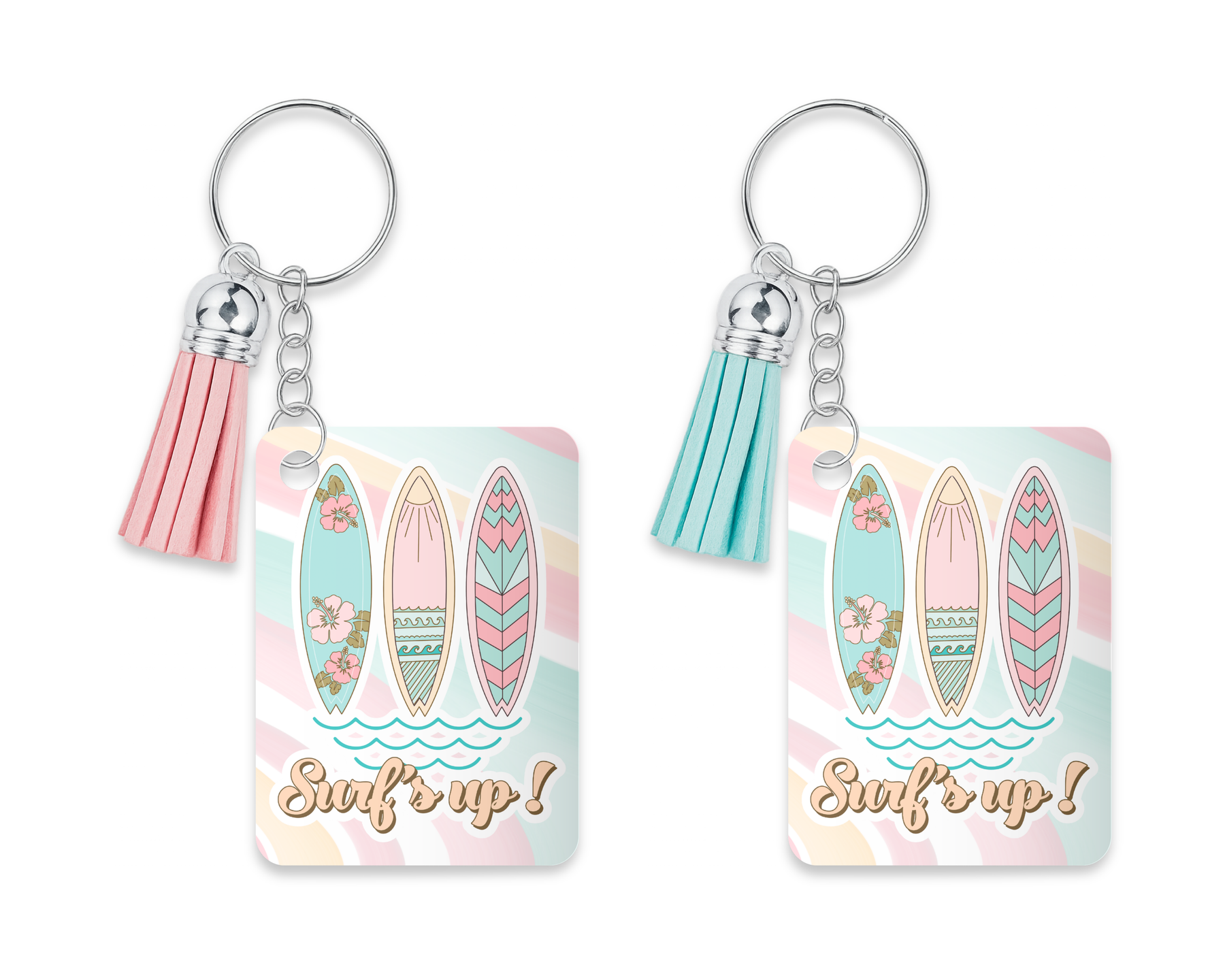 Surf’s Up acrylic keychain for beach and surfer lovers