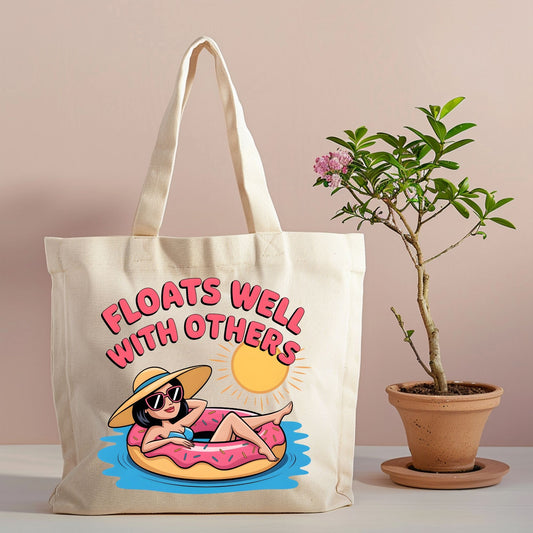 Floats Well with Others Funny Summer Canvas Tote Bag