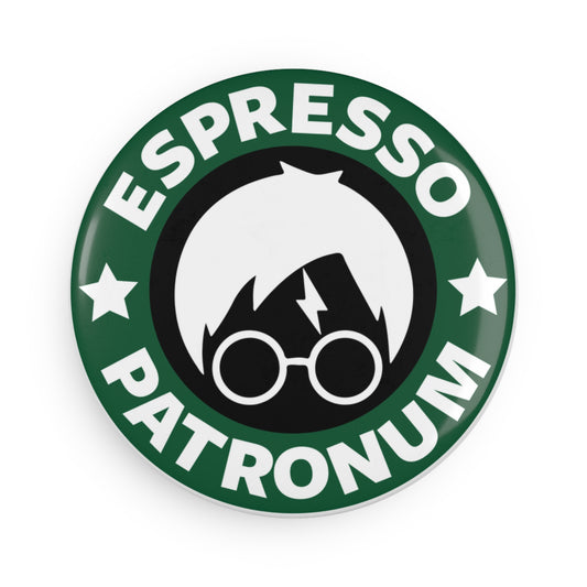 Espresso Patronum Round Magnet — Coffee & Wizardry Fridge Button