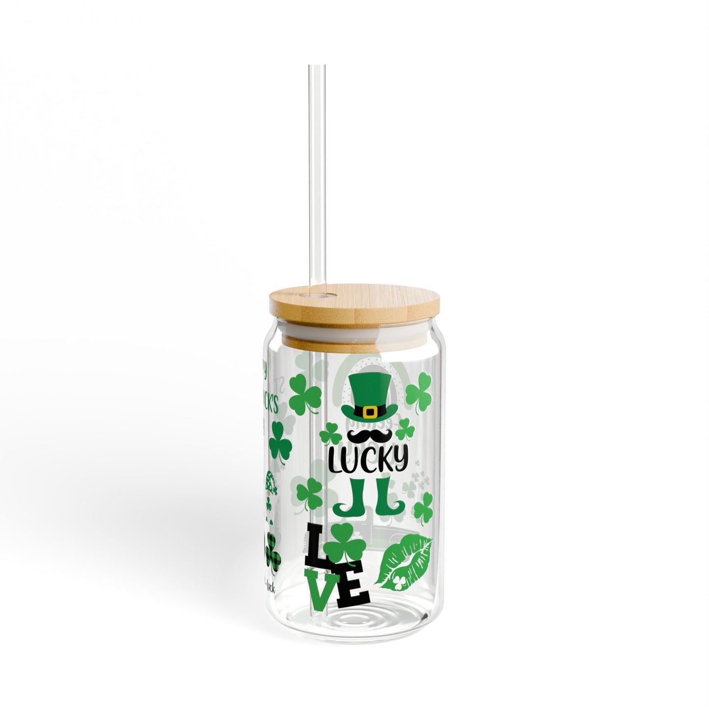 St. Patrick's Day 16oz Sipper Glass — "Feeling Lucky" Shamrock Drink Jar
