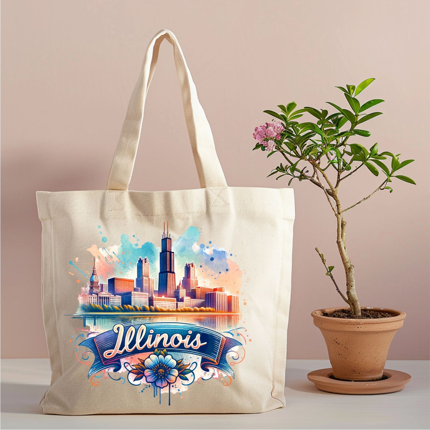 Illinois Chicago Skyline Canvas Tote Bag