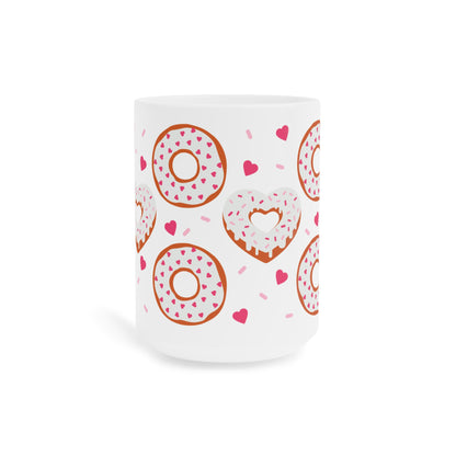 Donut Hearts Ceramic Mug — Cute Pink Sprinkles Coffee & Tea Cup (11oz/15oz)