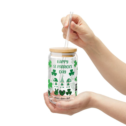 St. Patrick's Day 16oz Sipper Glass — "Feeling Lucky" Shamrock Drink Jar
