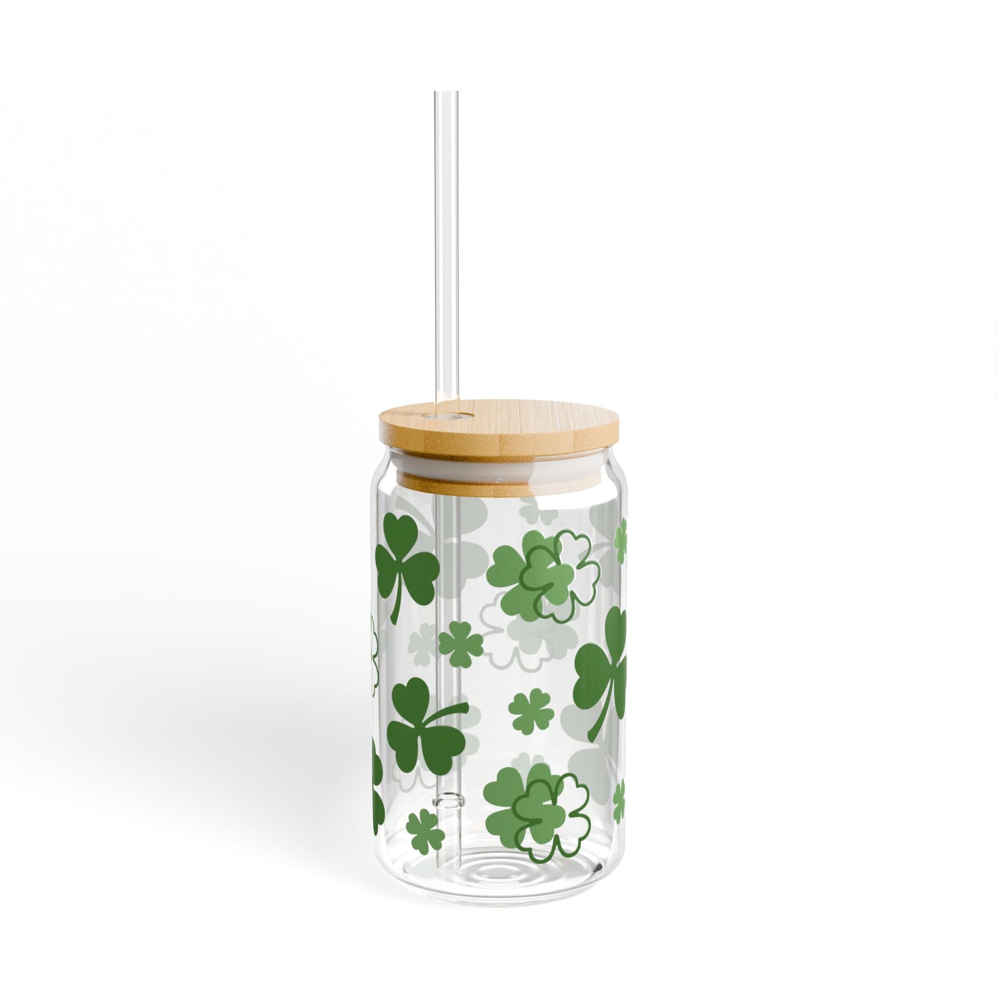 16oz Clover Sipper Glass — St. Patrick’s Day Shamrock Drink Jar