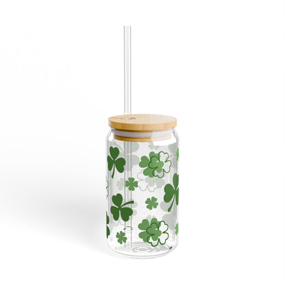 16oz Clover Sipper Glass — St. Patrick’s Day Shamrock Drink Jar