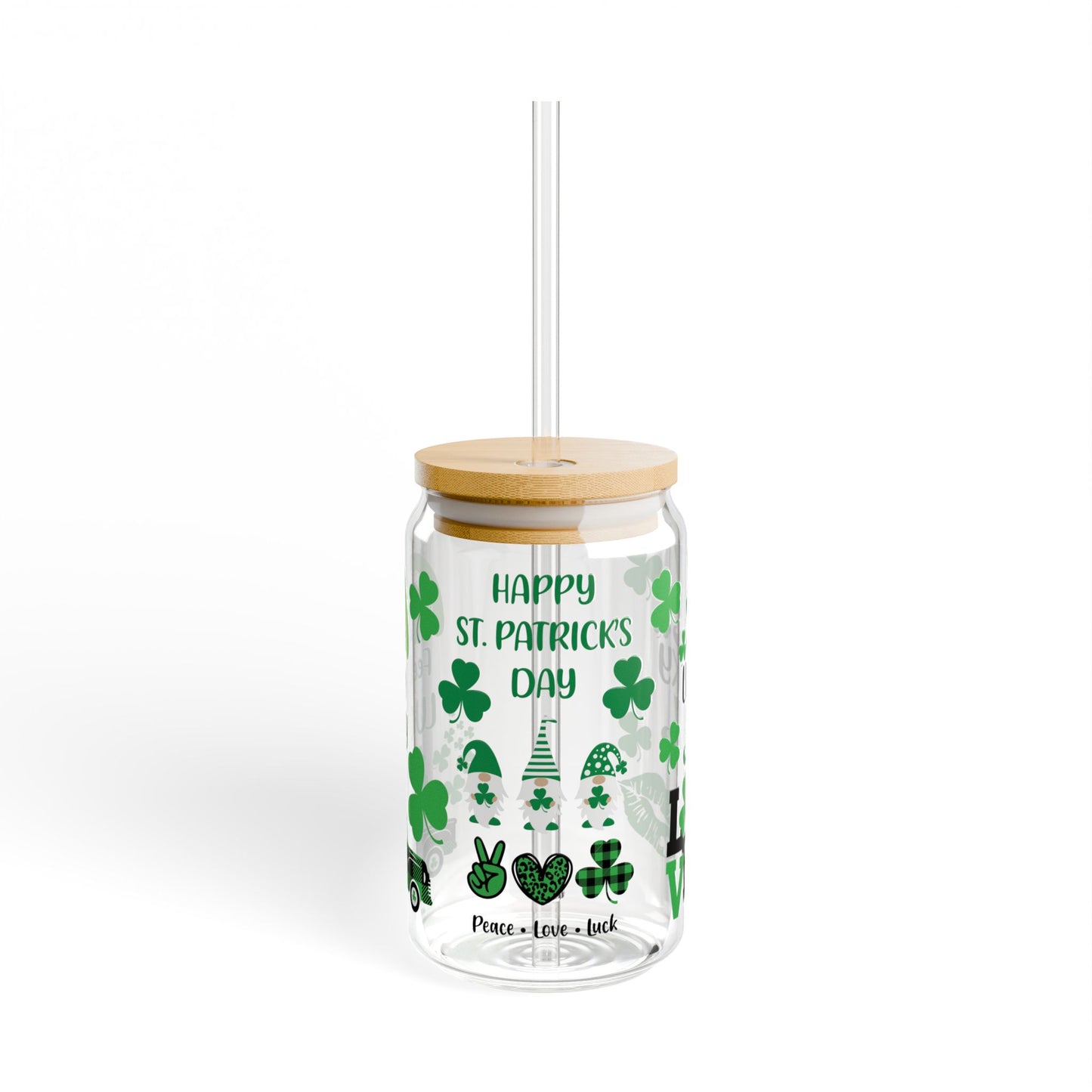 St. Patrick's Day 16oz Sipper Glass — "Feeling Lucky" Shamrock Drink Jar