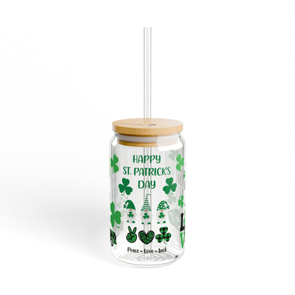 St. Patrick's Day 16oz Sipper Glass — "Feeling Lucky" Shamrock Drink Jar