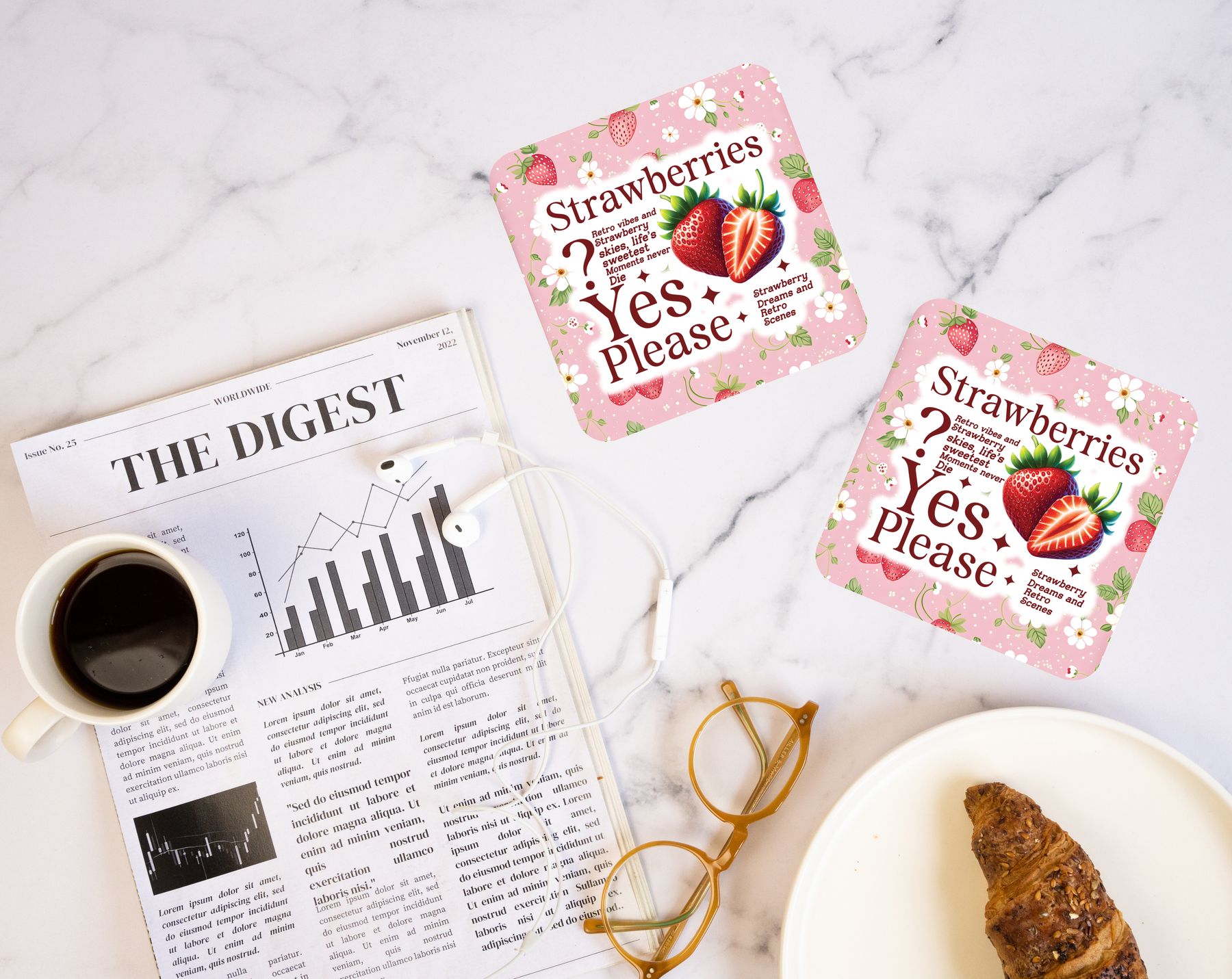 Strawberries Yes Please coaster with cottagecore berry design