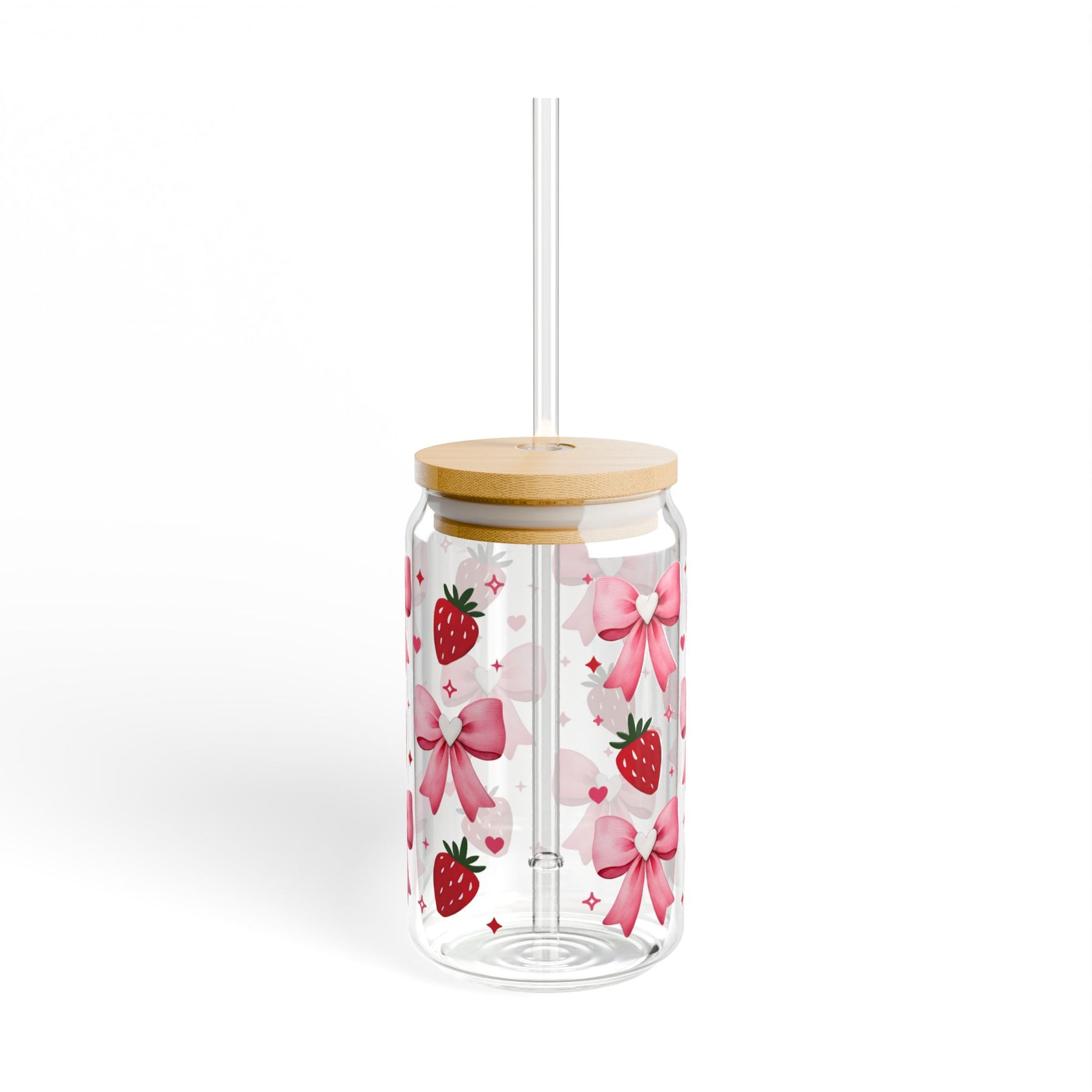 Pink Bows & Strawberries 16oz glass can alternate product view