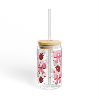 Pink Bows & Strawberries 16oz glass can alternate product view