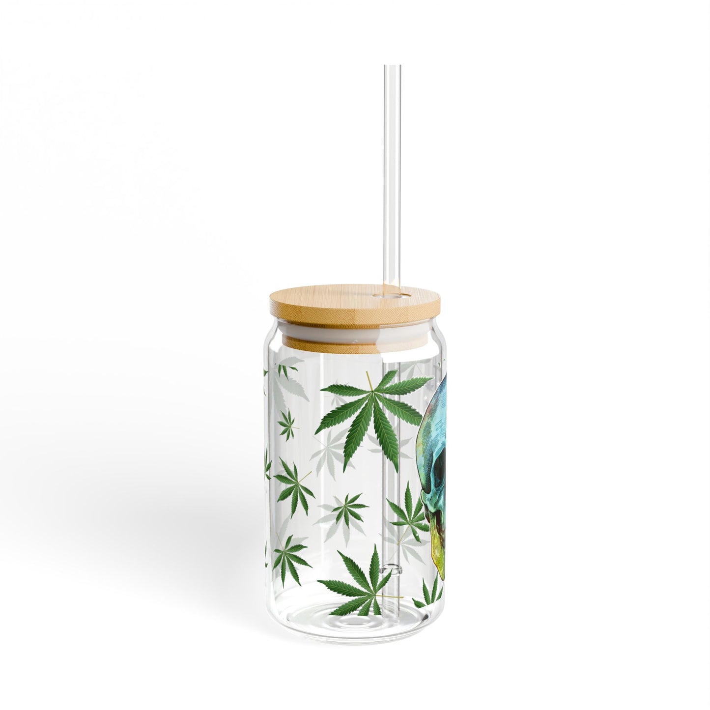 16oz Sipper Glass – "My Soul Smells Like Weed" Skull & Cannabis Design