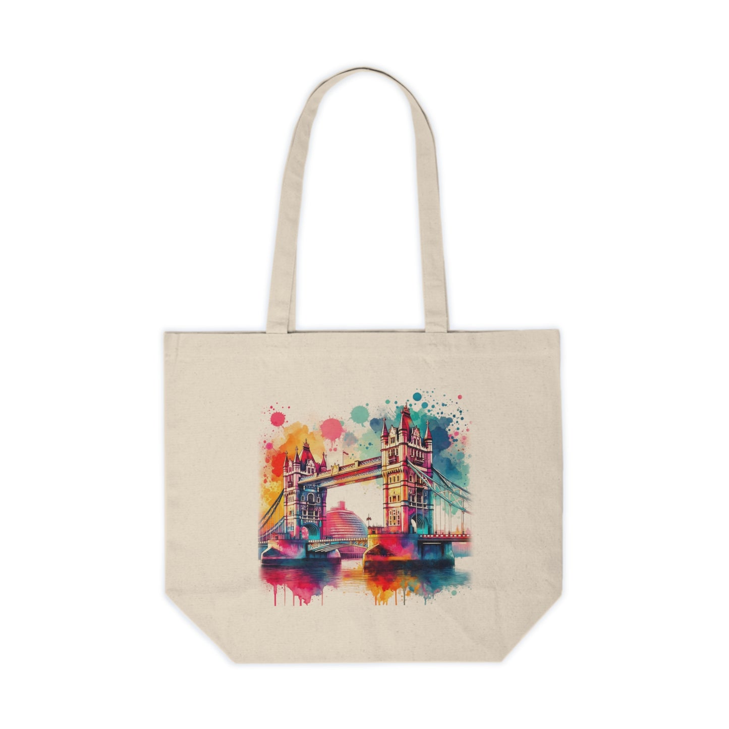Watercolor Tower Bridge Canvas Tote — Colorful London Travel Market Bag