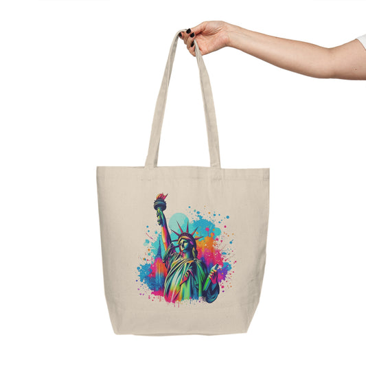 Statue of Liberty Neon Pop Canvas Tote — Colorful NYC Pride Market Bag