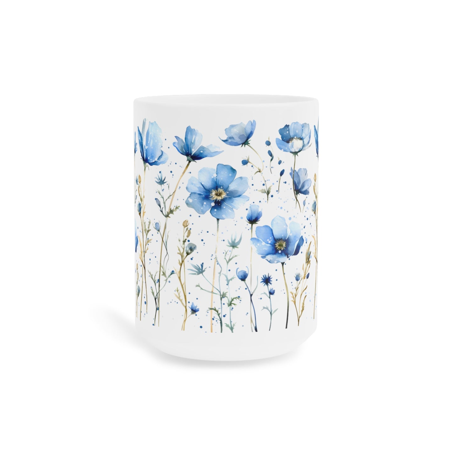 Blue Watercolor Wildflower Ceramic Mug - Floral Coffee Tea Cup (11/15oz)