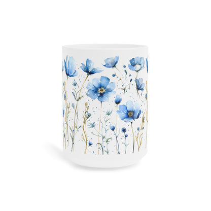 Blue Watercolor Wildflower Ceramic Mug - Floral Coffee Tea Cup (11/15oz)