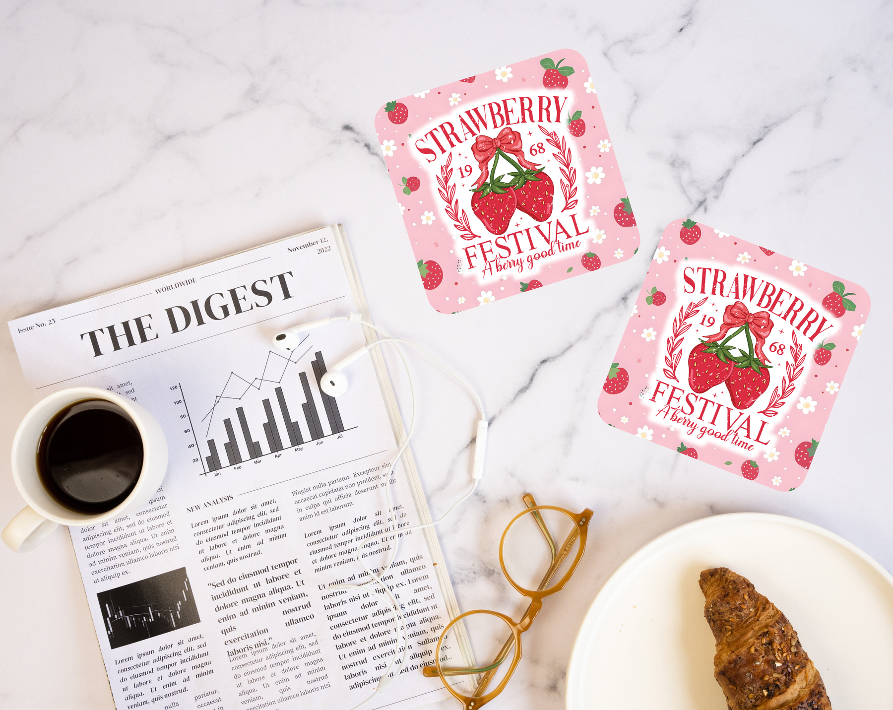 Strawberry Festival coaster with vintage berry design