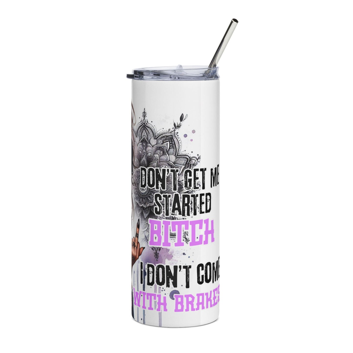 Gothic Floral Girl Tattoo Design, "Don't Mess With Me" Travel Cup