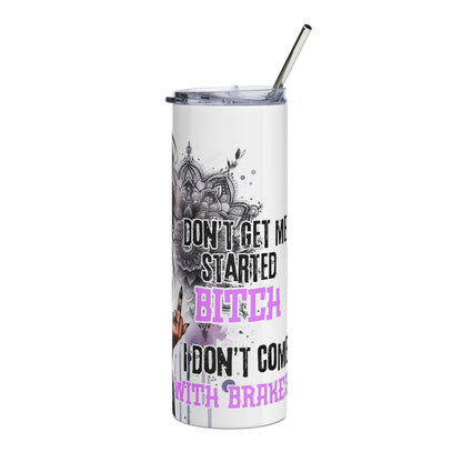 Gothic Floral Girl Tattoo Design, "Don't Mess With Me" Travel Cup