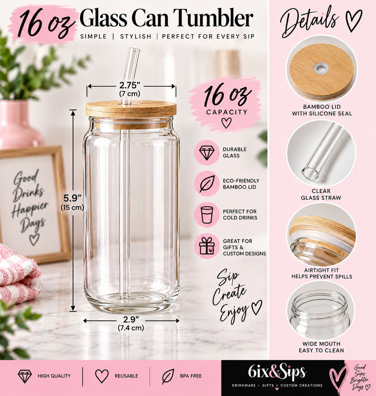 16 oz clear glass can tumbler specifications and details