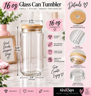 16 oz clear glass can tumbler specifications and details