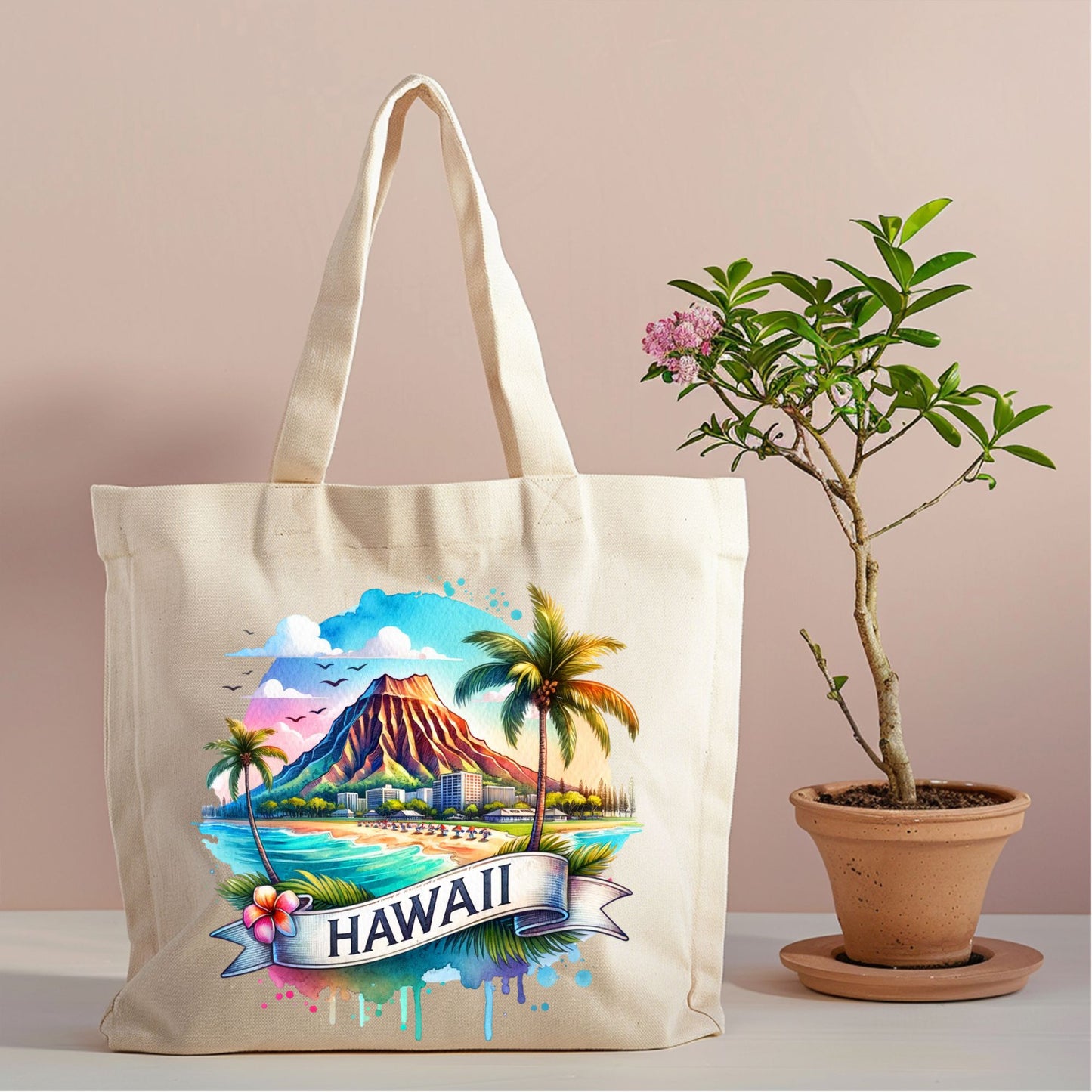 Hawaii Tropical Beach Canvas Tote Bag