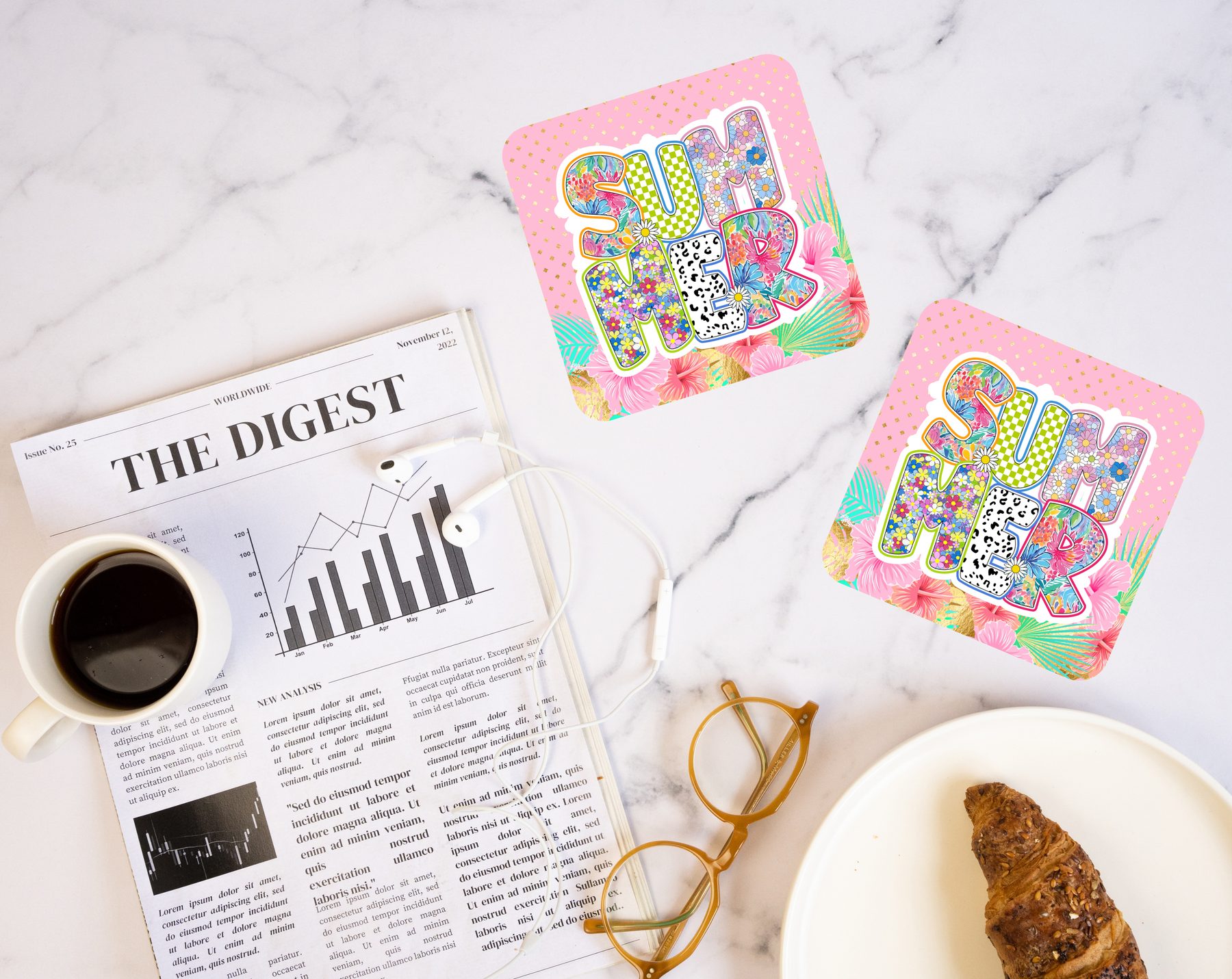 Summer Tropical Floral coaster with bright pink vacation design