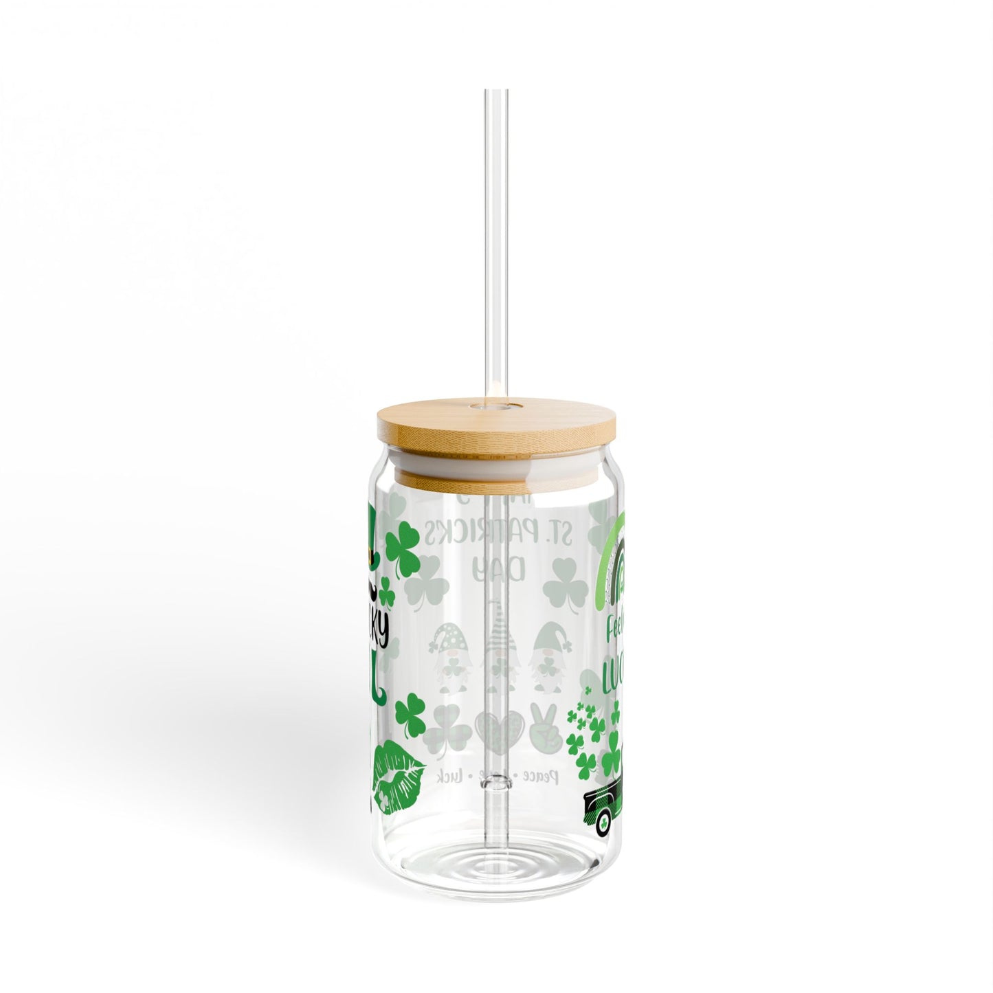 St. Patrick's Day 16oz Sipper Glass — "Feeling Lucky" Shamrock Drink Jar