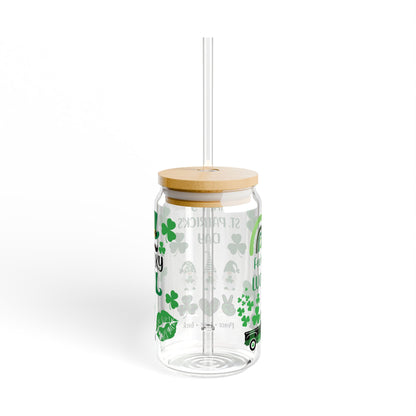 St. Patrick's Day 16oz Sipper Glass — "Feeling Lucky" Shamrock Drink Jar
