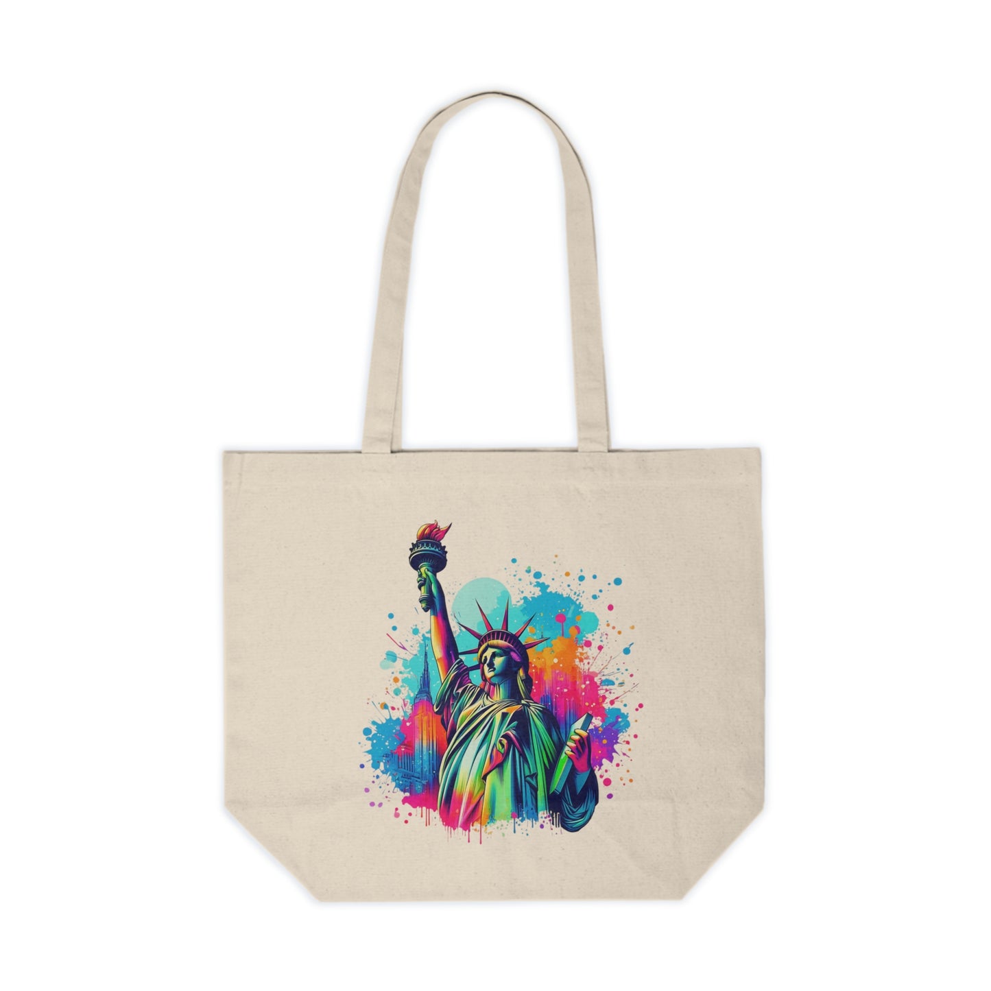 Statue of Liberty Neon Pop Canvas Tote — Colorful NYC Pride Market Bag