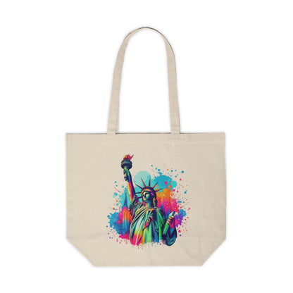 Statue of Liberty Neon Pop Canvas Tote — Colorful NYC Pride Market Bag
