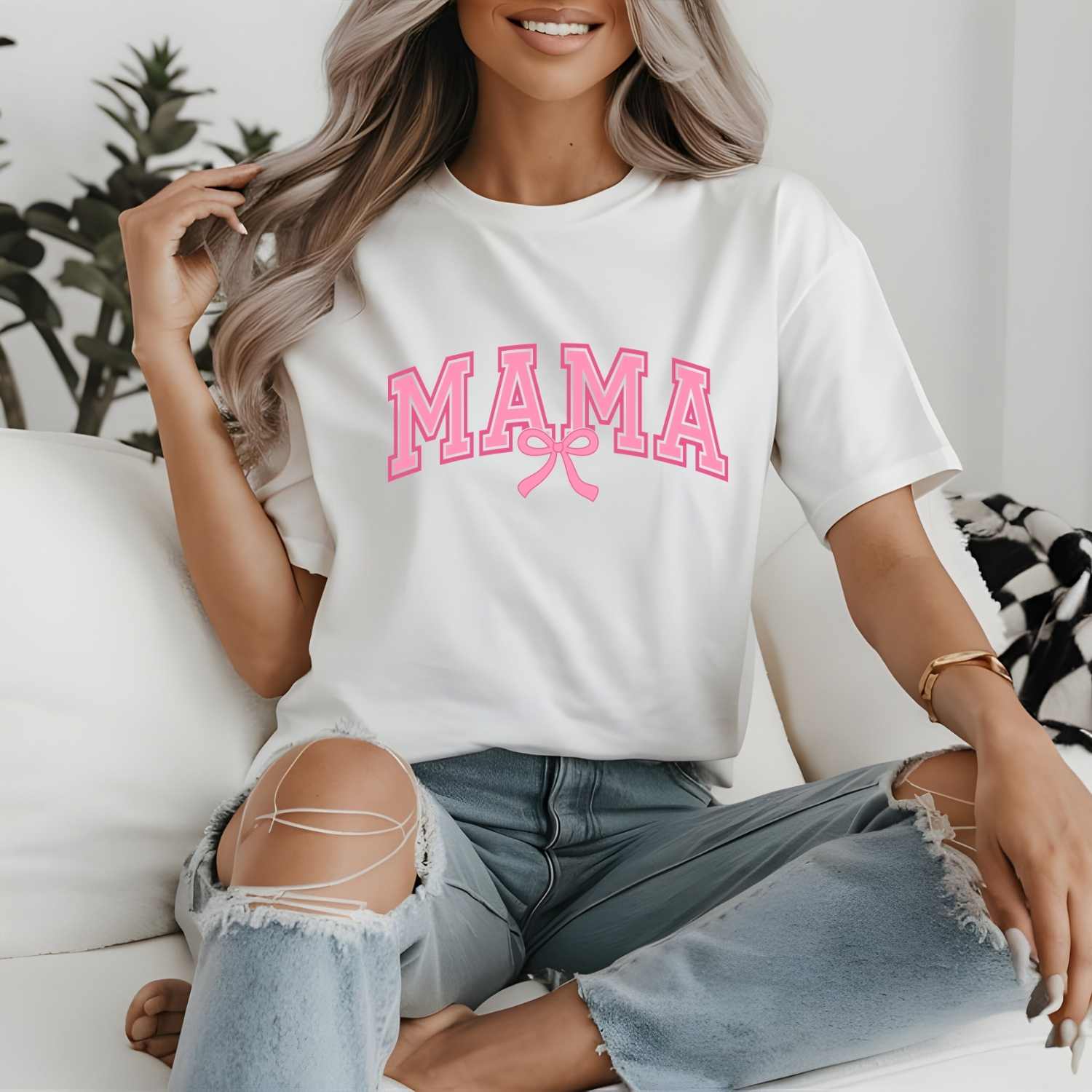 Mama Pink Bow T-Shirt – Cute Coquette Mom Graphic Tee