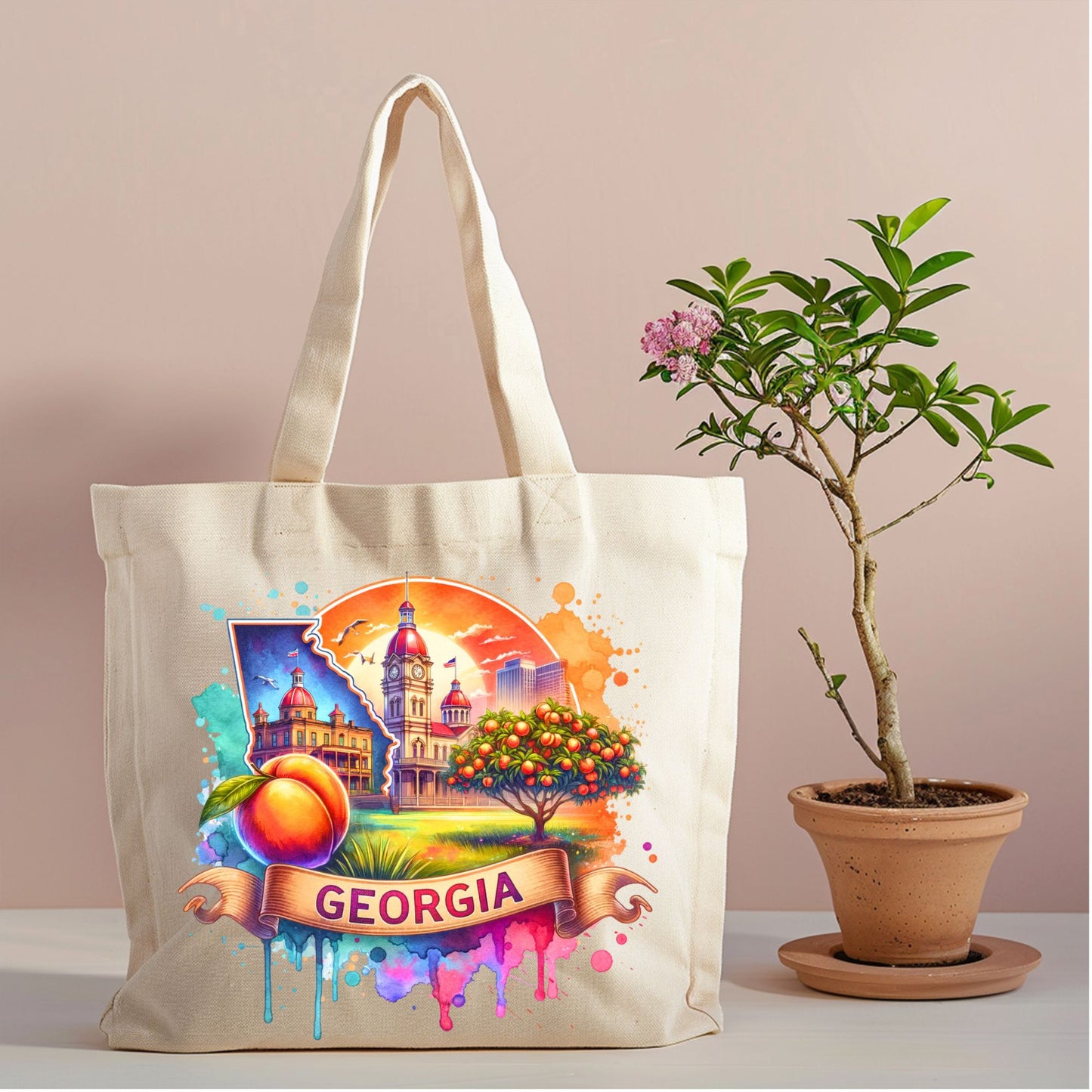 Georgia Peach State Canvas Tote Bag