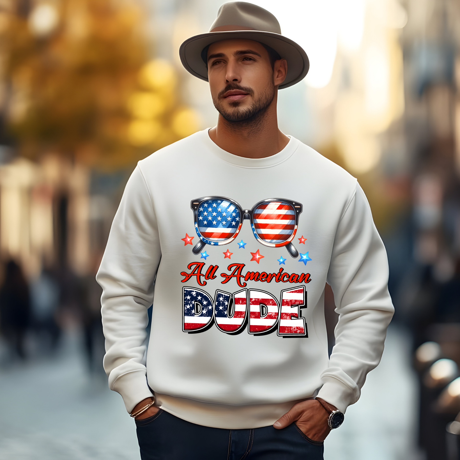 All American Dude Patriotic – T-Shirt, Crewneck & Hoodie