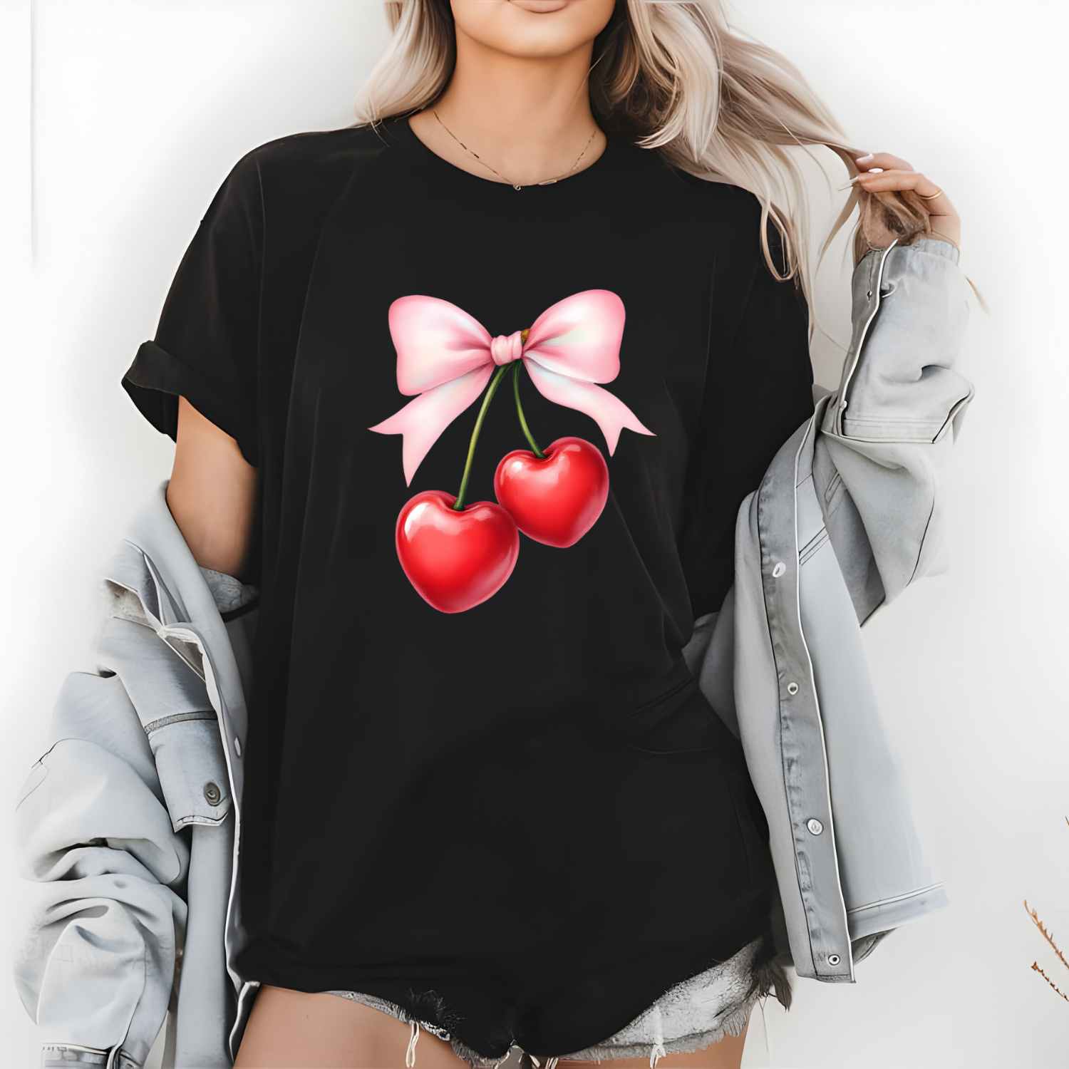 Cherry Heart Bow T-Shirt – Cute Coquette Graphic Tee
