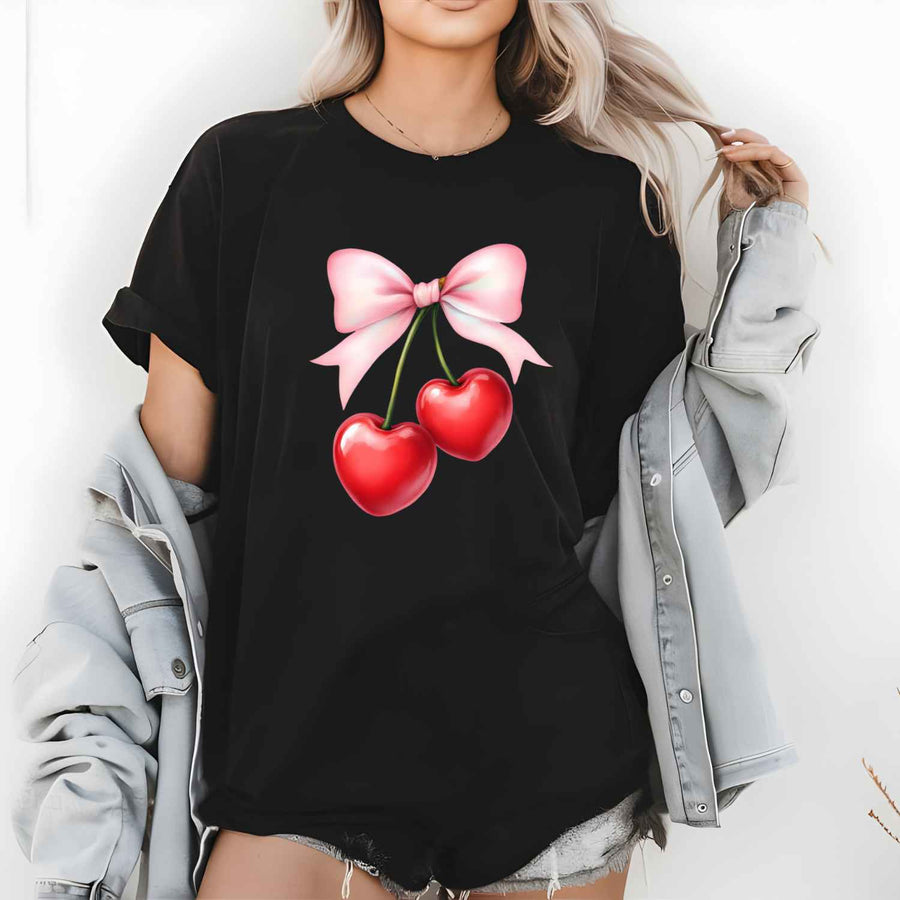 Cherry Heart Bow T-Shirt – Cute Coquette Graphic Tee