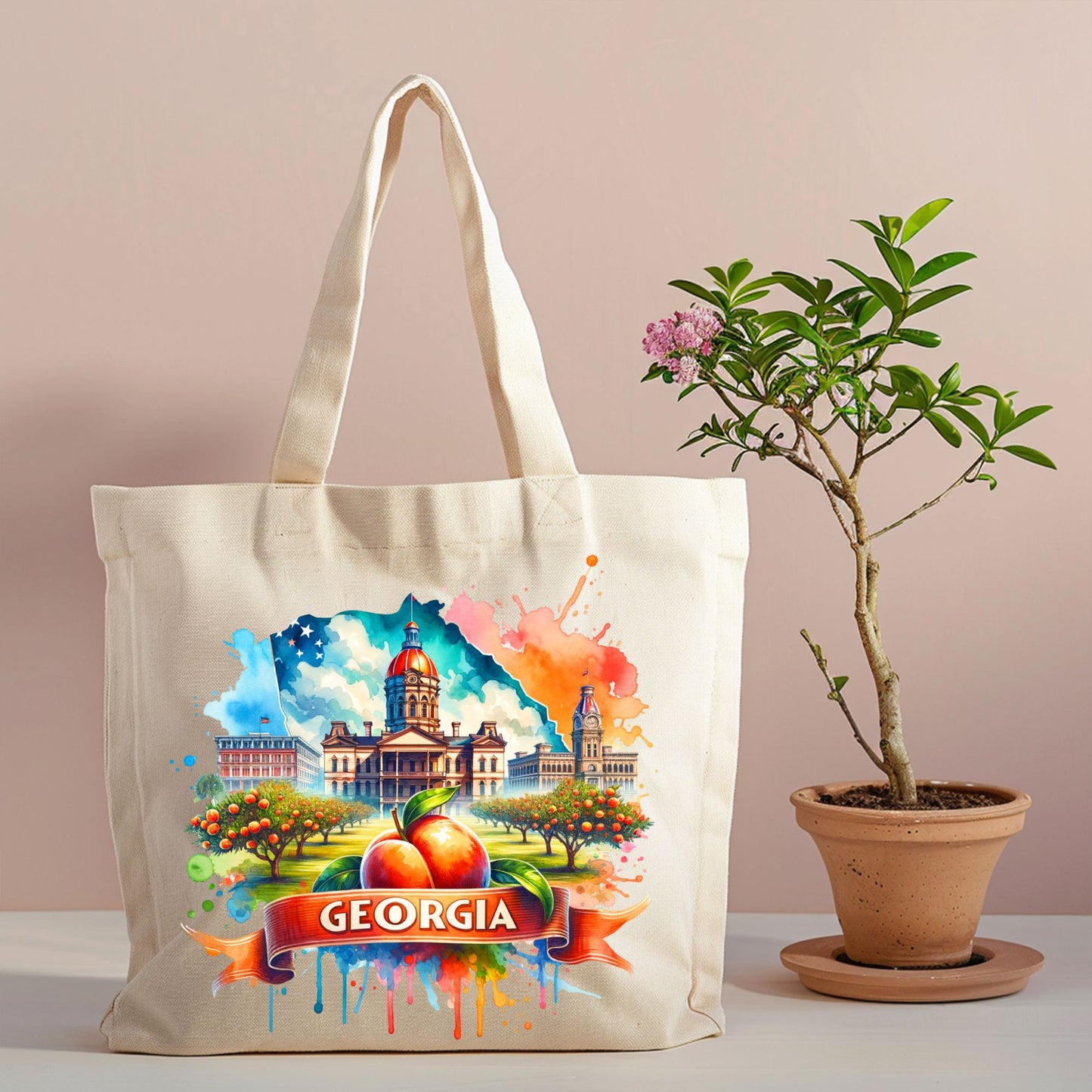 Georgia Peach State Canvas Tote Bag