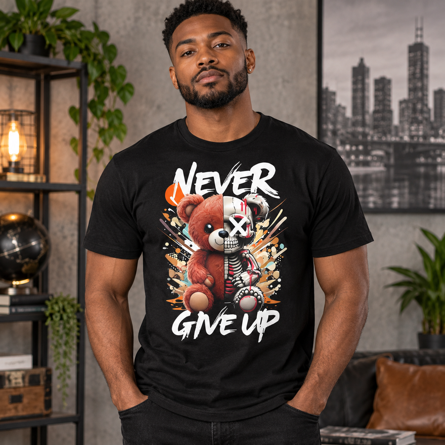 Never Give Up Bear Graphic Apparel